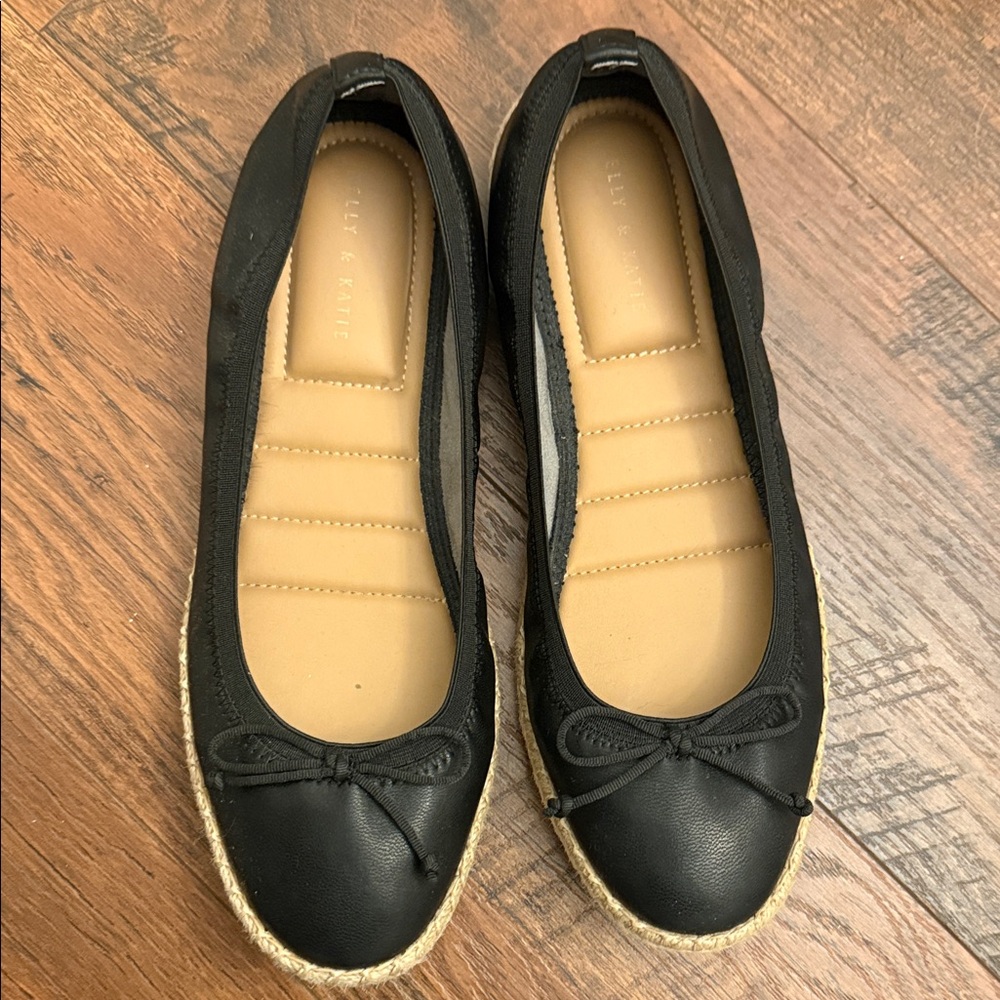 Kelly & Katie Black Ballet Espadrille Flats with Bow